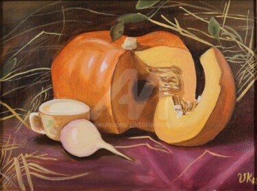 Malerei mit dem Titel "Pumpkin Still Life…" von Viktoria Köpnick, Original-Kunstwerk, Öl