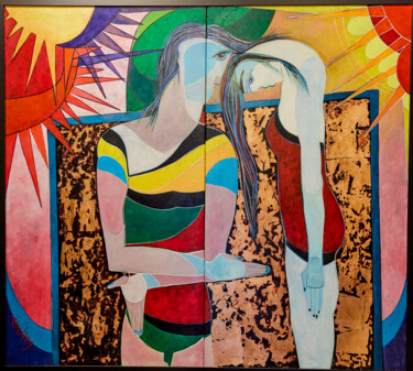 Schilderij getiteld "Love is in the air" door Theo Mackaay, Origineel Kunstwerk, Acryl Gemonteerd op Aluminium