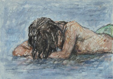 Peinture intitulée "fillette allongée d…" par Aubin Chevallay, Œuvre d'art originale, Huile
