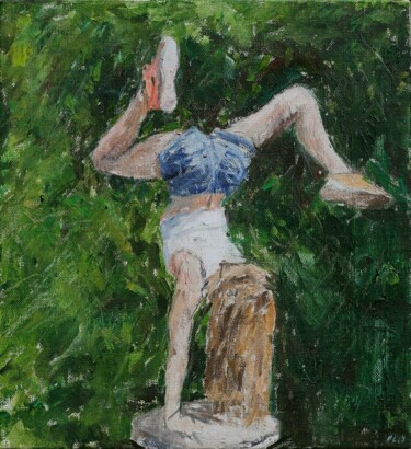 Peinture intitulée "Millie à l'envers C…" par Aubin Chevallay, Œuvre d'art originale, Huile Monté sur Châssis en bois