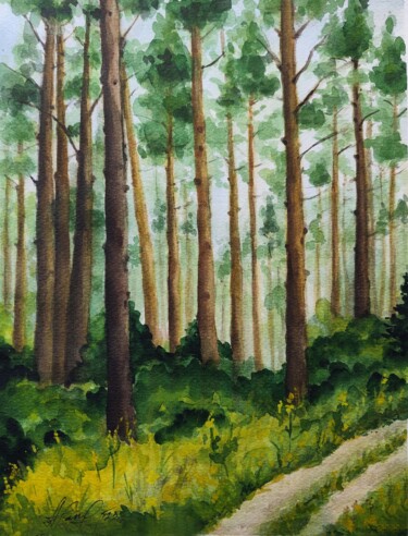 Ζωγραφική με τίτλο "Forest Path" από Hanna Samoilenko, Αυθεντικά έργα τέχνης, Ακουαρέλα