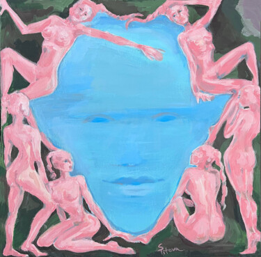 Pintura titulada "Blue Portrait Among…" por Sveta Titova, Obra de arte original, Acrílico Montado en Bastidor de camilla de…