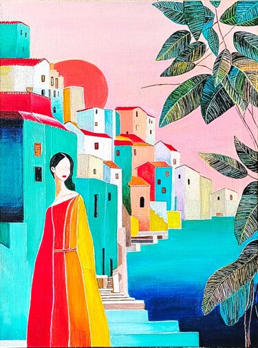 Painting titled "Mediterranean Sunse…" by Iren Solo, Original Artwork, Acrylic