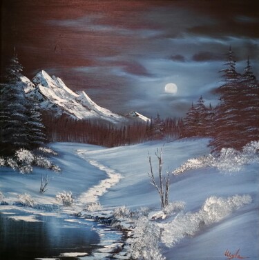 Ζωγραφική με τίτλο "Lune blanche" από Myle (Aktaz), Αυθεντικά έργα τέχνης, Λάδι Τοποθετήθηκε στο Ξύλινο φορείο σκελετό