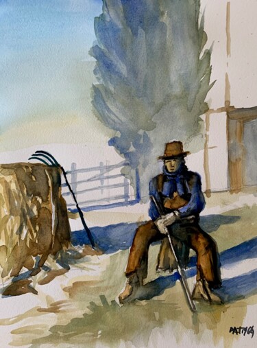 Painting titled "Il contadino" by Patrizia Salcini, Original Artwork, Watercolor