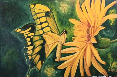 Painting titled "Papillon" by Daniel Nies, Original Artwork, Oil Mounted on Wood Stretcher frame
