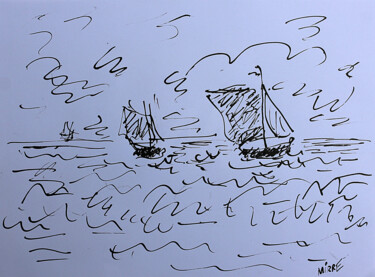 "Voiliers au large d…" başlıklı Resim Jean Mirre tarafından, Orijinal sanat, Mürekkep