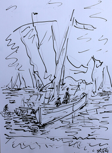 "Voiliers d'après Bo…" başlıklı Resim Jean Mirre tarafından, Orijinal sanat, Mürekkep