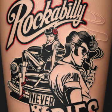 Digital Arts titled "rockabilly tattoo" by José Espiguinha, Original Artwork, Digital Painting