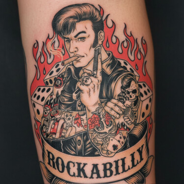 Digital Arts titled "rockabilly tattoo1" by José Espiguinha, Original Artwork, Digital Painting