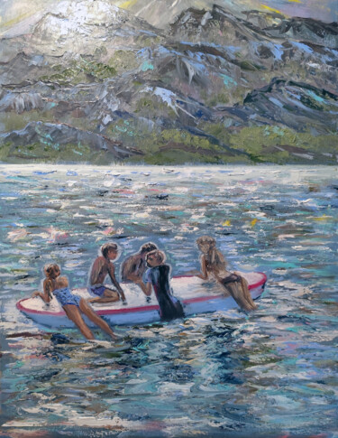 Pittura intitolato "Sul lago" da Maria Galan, Opera d'arte originale, Olio