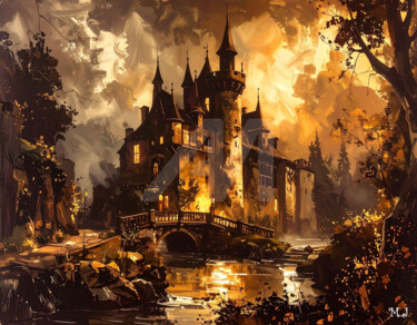 Digital Arts titled "Castle, sunset, urb…" by Armajay, Original Artwork, Digital Painting