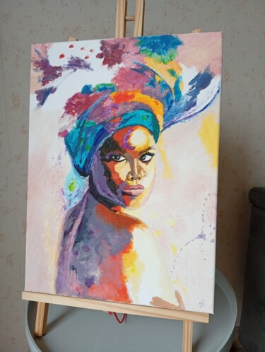 "La femme au turban" başlıklı Tablo Julia Dubois tarafından, Orijinal sanat, Akrilik Ahşap panel üzerine monte edilmiş