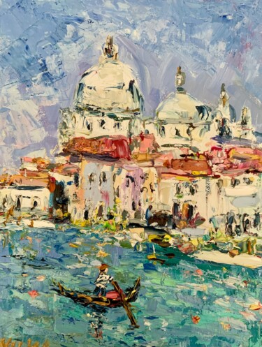Painting titled "Venice Canal Gondol…" by Vilma Gataveckiene, Original Artwork, Oil