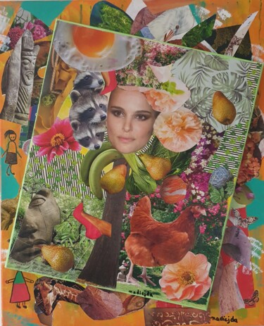 Collages titled "Joie de vivre" by Nadine Villette, Original Artwork, Collages Mounted on Wood Stretcher frame