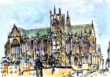 Peinture intitulée "La Cathédrale Saint…" par Antoine Dazy, Œuvre d'art originale, Aquarelle