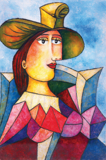 Digital Arts με τίτλο "Femme au visage all…" από Pacôme Coquet, Αυθεντικά έργα τέχνης, Εικόνα που δημιουργήθηκε με AI Τοποθε…