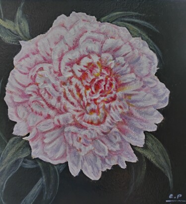 Painting titled "Peony on a black ba…" by Svetlana Rytkina, Original Artwork, Acrylic