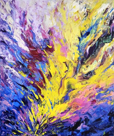 Pintura titulada "Abstract purple yel…" por Oksana Gorbatova, Obra de arte original, Acrílico Montado en Bastidor de camilla…