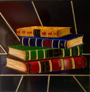 Painting titled "Vieux livres" by Emecka Mk, Original Artwork, Acrylic Mounted on Wood Stretcher frame