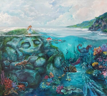 "Magical Seascape Oi…" başlıklı Tablo Evgeniia Movchan tarafından, Orijinal sanat, Petrol Ahşap Sedye çerçevesi üzerine mont…