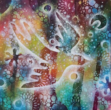 Painting titled "Revival" by Nadezhda Opekunova (Lillas Art), Original Artwork, Acrylic Mounted on Wood Stretcher frame