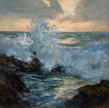 Ζωγραφική με τίτλο "Ocean Wave Crashing…" από Artem Bilobrovskyi, Αυθεντικά έργα τέχνης, Λάδι