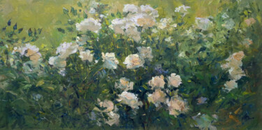 Картина под названием "Blooming White Rose…" - Artem Bilobrovskyi, Подлинное произведение искусства, Масло Установлен на Дер…