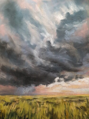Painting titled "THUNDERSTORM FIELDS…" by Viktoria Stefcisina, Original Artwork, Pastel Mounted on Cardboard