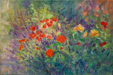 Malarstwo zatytułowany „Colorful Wildflower…” autorstwa Artem Bilobrovskyi, Oryginalna praca, Olej Zamontowany na Drewniana…