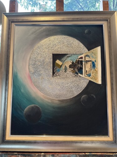 Painting titled "“Portal of the Moon”" by Marina Eremenko, Original Artwork, Oil Mounted on Wood Stretcher frame