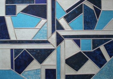 Pintura intitulada "Blue Contemporary O…" por Nadezda Dick (Line Art Mood), Obras de arte originais, Acrílico Montado em Pai…