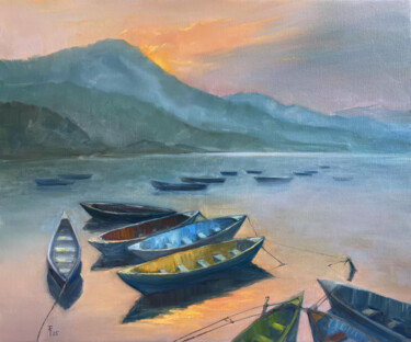 Peinture intitulée "Sunset over Phewa L…" par Sasha Tovstik, Œuvre d'art originale, Huile Monté sur Châssis en bois