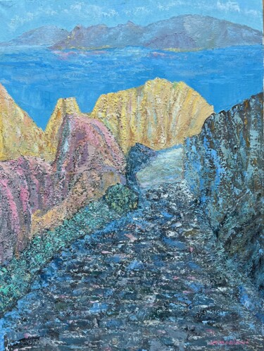 Malerei mit dem Titel "Chemin des muletier…" von Jm Mariani, Original-Kunstwerk, Öl Auf Keilrahmen aus Holz montiert