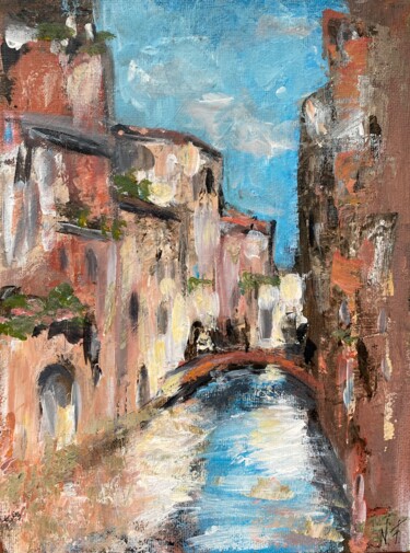 Pintura titulada "Streets by the Canal" por Nataliya Fenko, Obra de arte original, Acrílico Montado en Cartulina