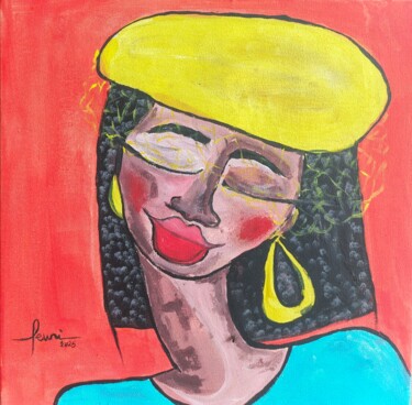 Peinture intitulée "La femme au béret j…" par Feurimata Diouf, Œuvre d'art originale, Acrylique Monté sur Châssis en bois
