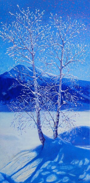 Painting titled "Enchanté" by Martine Carraud, Original Artwork, Oil Mounted on Wood Stretcher frame