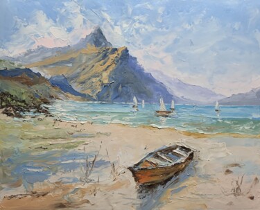 "Coastal Serenity." başlıklı Tablo Vita Schagen tarafından, Orijinal sanat, Petrol Ahşap Sedye çerçevesi üzerine monte edilm…