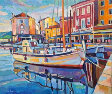 Painting titled "Old fishing boat, 1" by Maja Djokic Mihajlovic, Original Artwork, Oil