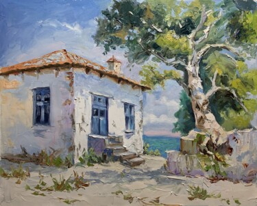 Painting titled "Mediterranean cotta…" by Vita Schagen, Original Artwork, Oil Mounted on Wood Stretcher frame