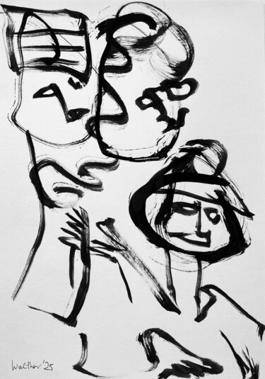 Malerei mit dem Titel "Young Couple With T…" von Susanne Caecilie Walther, Original-Kunstwerk, Tinte