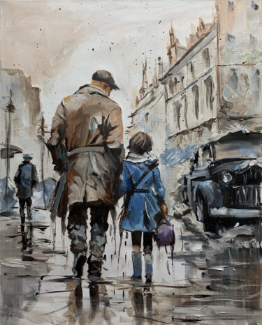 Painting titled "Weekend dad." by Vita Schagen, Original Artwork, Acrylic Mounted on Wood Stretcher frame