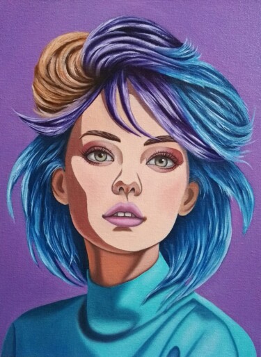 Painting titled "peinture, portrait…" by Steivan Loundou, Original Artwork, Oil Mounted on Wood Stretcher frame