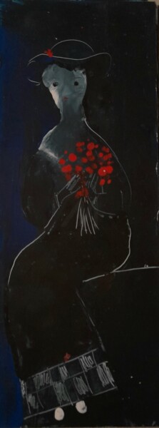 Painting titled "Женщина одетая в че…" by Ekaterine Koiava, Original Artwork, Gouache