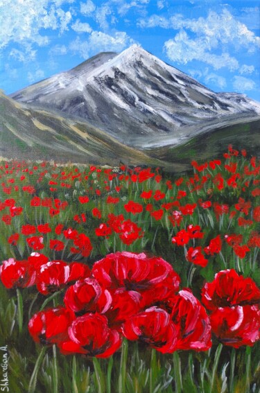 Peinture intitulée "Where Poppies Bloom" par Anna Shkarban, Œuvre d'art originale, Acrylique Monté sur Châssis en bois