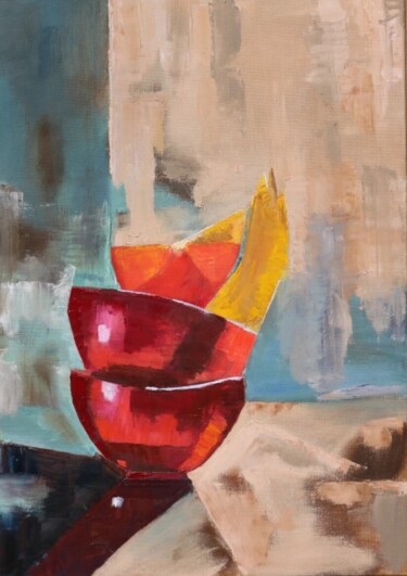 Painting titled "Натюрморт с тарелка…" by Jurijs Aļhimovičš, Original Artwork, Oil