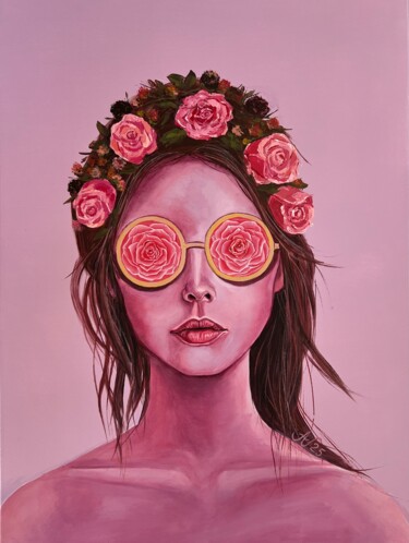 Ζωγραφική με τίτλο "Lunettes roses" από Alla Vostryakova (Allaisa), Αυθεντικά έργα τέχνης, Ακρυλικό Τοποθετήθηκε στο Ξύλινο…