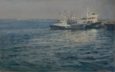 "Seascape with Fishi…" başlıklı Tablo Artem Bilobrovskyi tarafından, Orijinal sanat, Petrol Ahşap Sedye çerçevesi üzerine mo…