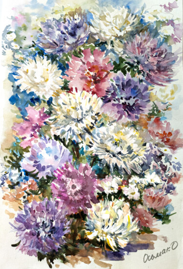 Painting titled "Watercolor Bouquet" by Olha Osmak, Original Artwork, Watercolor