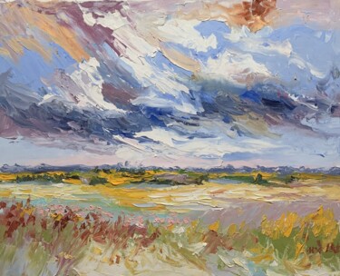 Painting titled "Fields of Change." by Vita Schagen, Original Artwork, Oil Mounted on Wood Stretcher frame